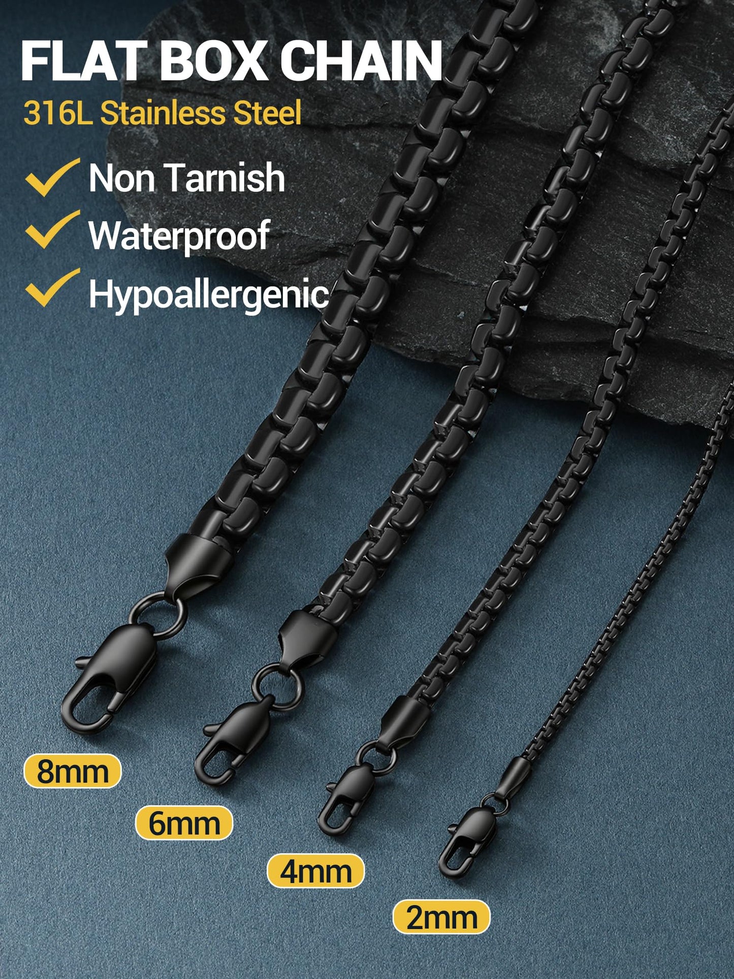 PROSTEEL Black Necklace Chain 2mm Black Stainless Steel Necklace for Men Minimalist Gothic Jewelry 20inch