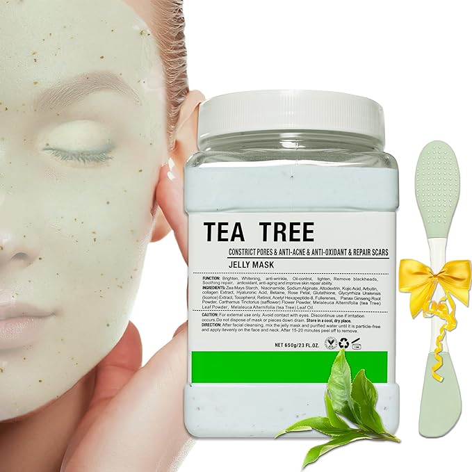 Jelly Mask Powder for Facials,Tea Tree Oil Control Jelly Masks,Peel Off Jelly Masks for Facials Professional for Fight Fine Lines, Uneven Skin Tone, DIY SPA 23 FL OZ Rubber Mask Powder