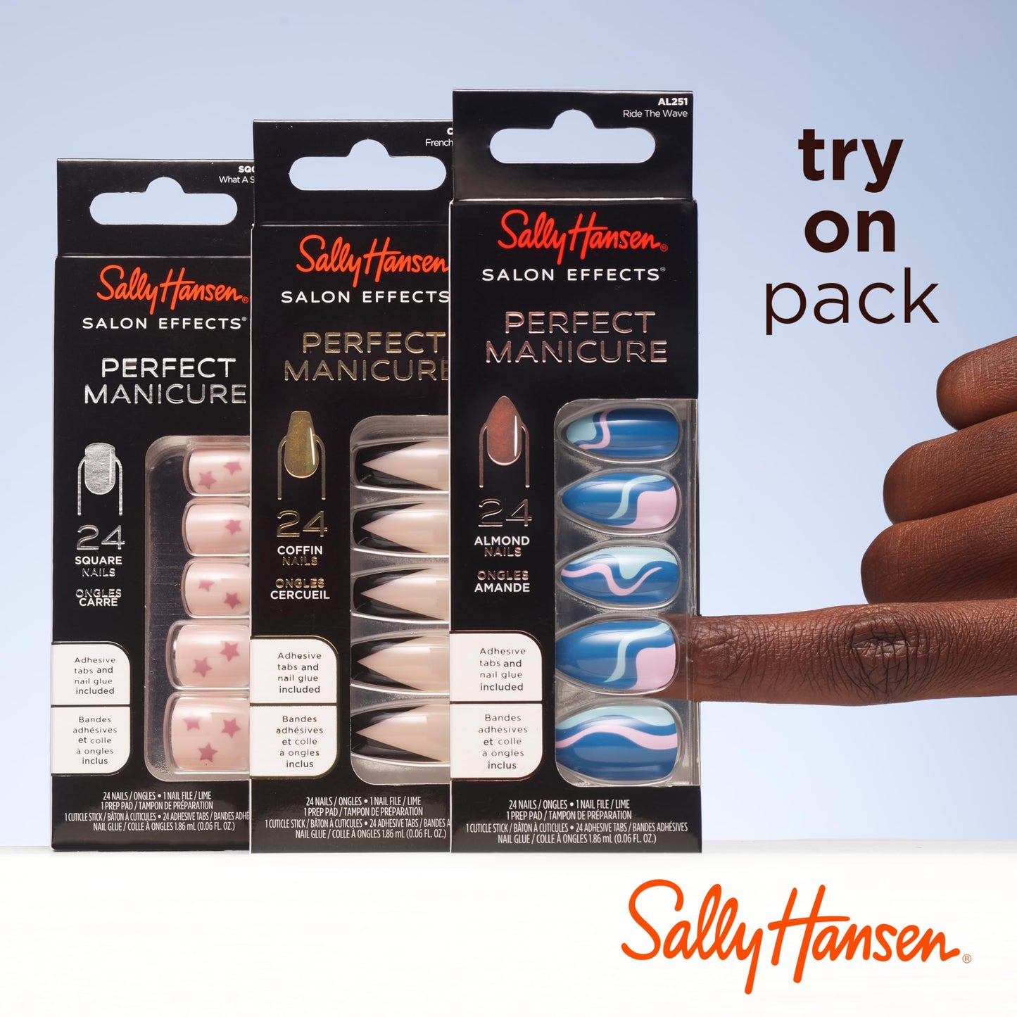 Sally Hansen Salon Effects® Perfect Manicure, Buff & Tumble, Press On Nails, Oval Shaped, Non-Damaging Adhesive Tabs, File, and Alcohol Pad Included (Pack of 2)