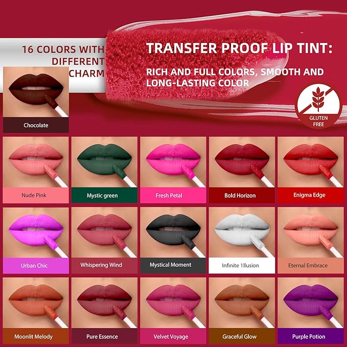 Drak Brown Matte Liquid Lipstick Stay Long Lasting, Highly Pigmented Rich Lip Colors, Smudge-Proof, Waterproof, Transfer-Resistant（Chocolate）