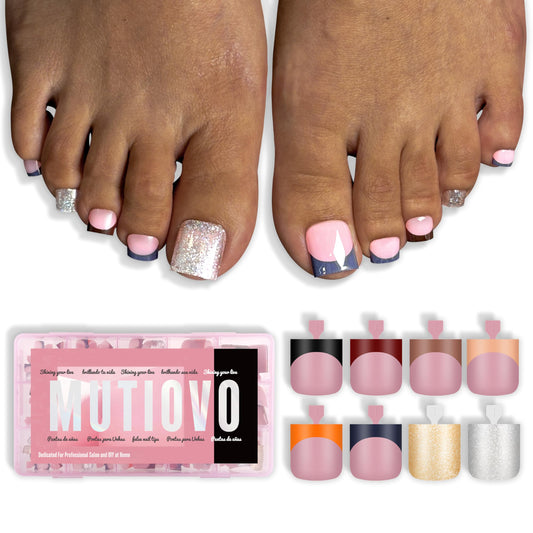 MUTIOVO 8 MIXED WINTER COLOR French Tip Toe Nail Tips Press on, BERRY PINK Sharp Square Medium Wide Fake Toenails, Full Cover Acrylic,Builder Gel & Top Coat,Need Nail Glue,for DIY x 15 Sizes 240 pcs