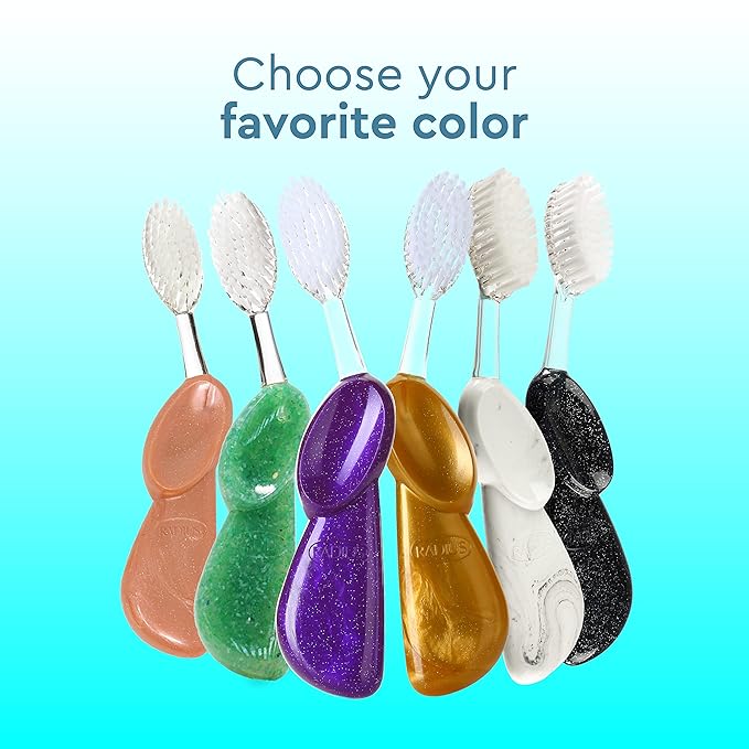 RADIUS Big Brush with Replaceable Head BPA Free & ADA Accepted Toothbrush Designed to Improve Gum Health & Reduce Gum Issues - Left Hand - Purple/Sea Shell/Midnight Sky - Pack of 3