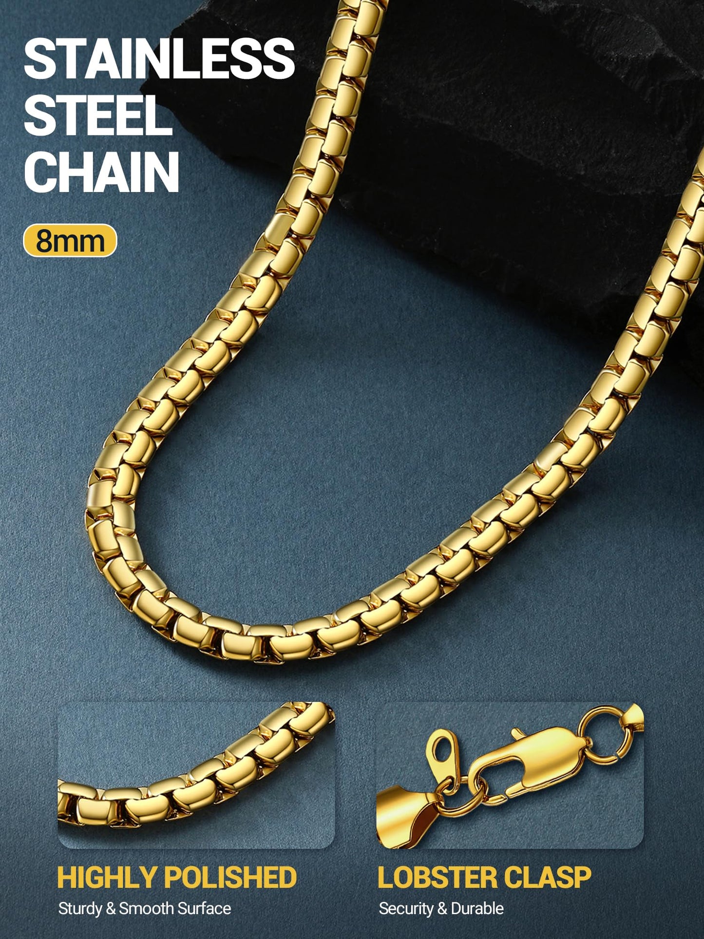 PROSTEEL Gold Chain for Men Stainless Steel Necklace Tarnish-Resistant & Hypoallergenic 14K Gold Plated Hip Pop Cool Chain