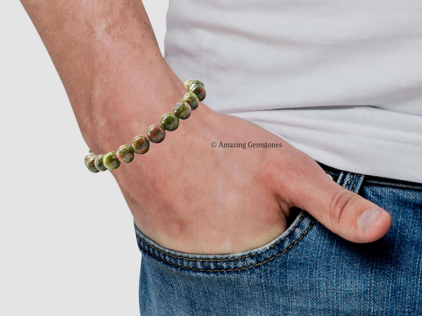 Amazing Gemstone Crystal Bracelet for Women Men's Gifts - Protection Healing Crystal Bracelet - 8mm Gemstone Beaded Stretchable Bracelet Pulseras Para Hombres Mujer Stocking Stuffers Mothers Day Gift (Unakite)