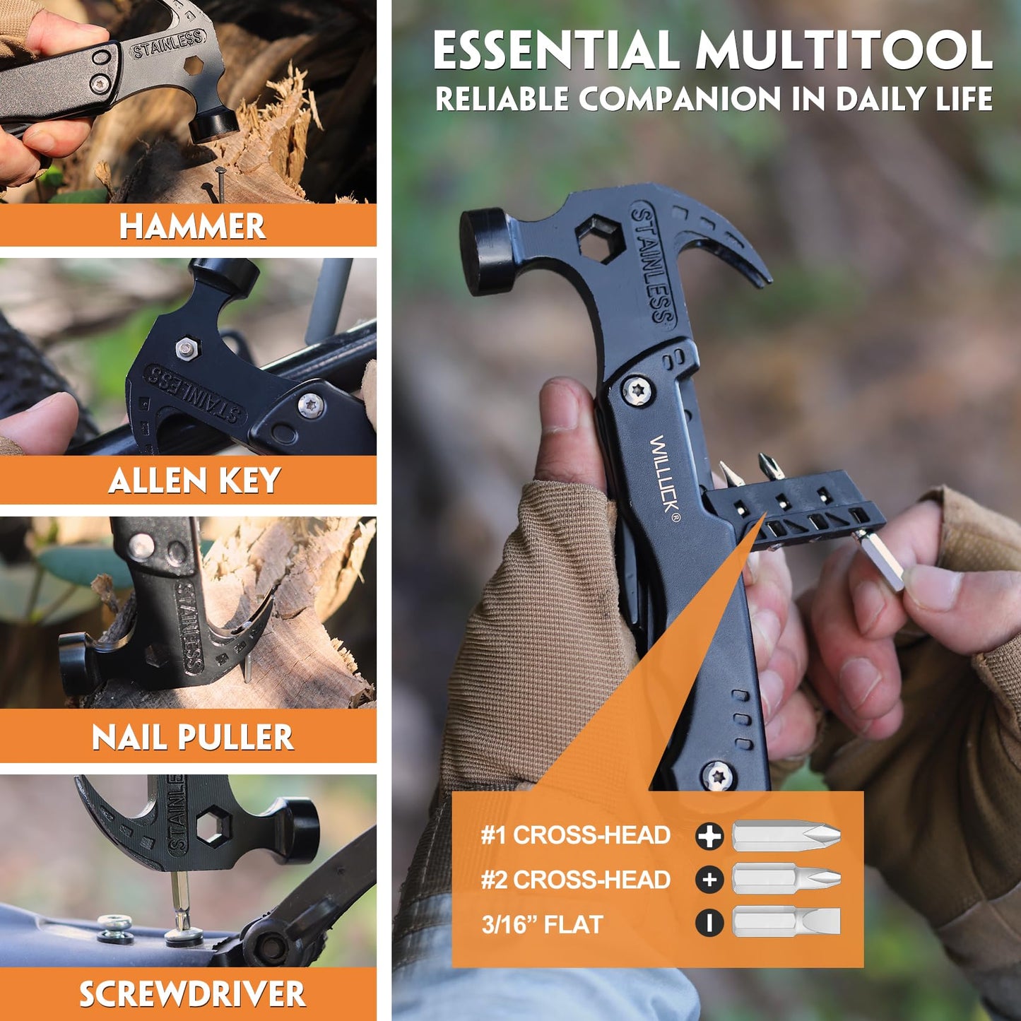 Gifts for Men Dad Husband - Birthday Gifts for Man, Stocking Stuffers for Men - Mens Stocking Stuffers, Christmas Man Gift Ideas - Hammer Presents for Camping, Hiking, Groomsmen Gift, Multitool