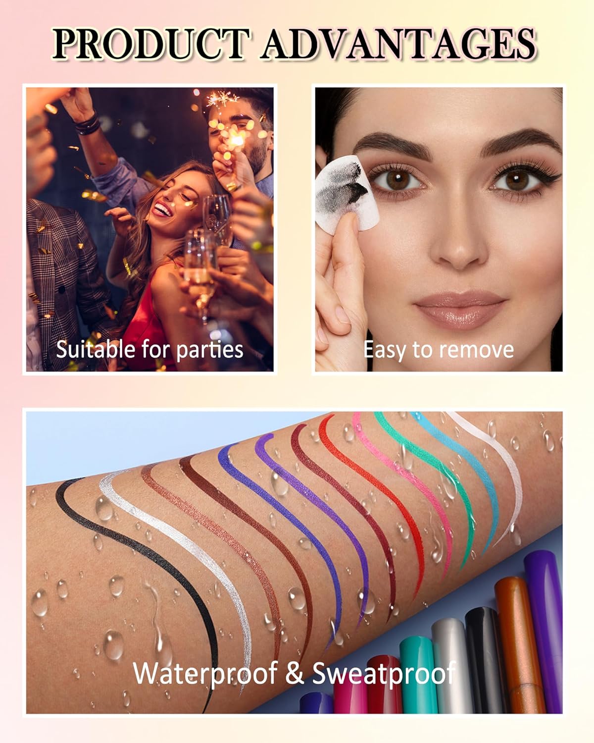 Silver Matte Liquid Eyeliner Pencil, Colorful High Pigmented Waterline Eye liner Waterproof Pen, Bright Colored Smudgeproof Long Lasting Eyeliner Pen Christmas Party Festival Makeup Gift for Women-11