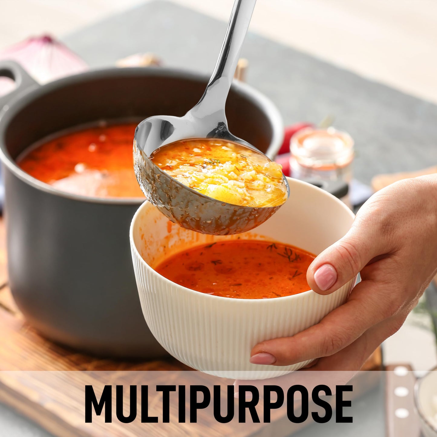 Zulay Kitchen Stainless Steel Soup Ladle - 13” Large Ladle for Soups, Stews & Sauces - Durable, Heat-Resistant, Rust-Proof & Dishwasher Safe Kitchen Utensil with Ergonomic Handle