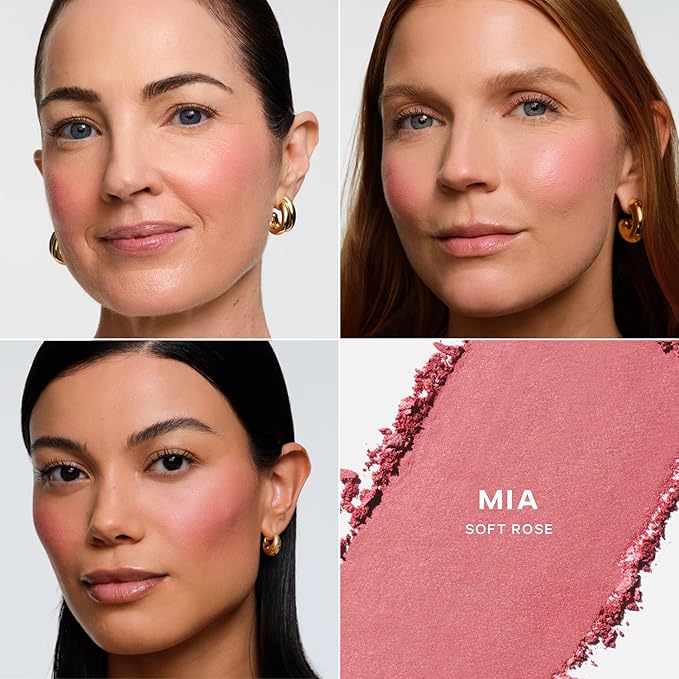 Saie SuperSuede Baked Blush - Talc-Free Powder Blush for Cheeks Infused with Hyaluronic Acid, Glycerin + Squalane - Hydrating Face Makeup for a Natural, Diffused Flush of Color - Mia (0.1 Ounce)
