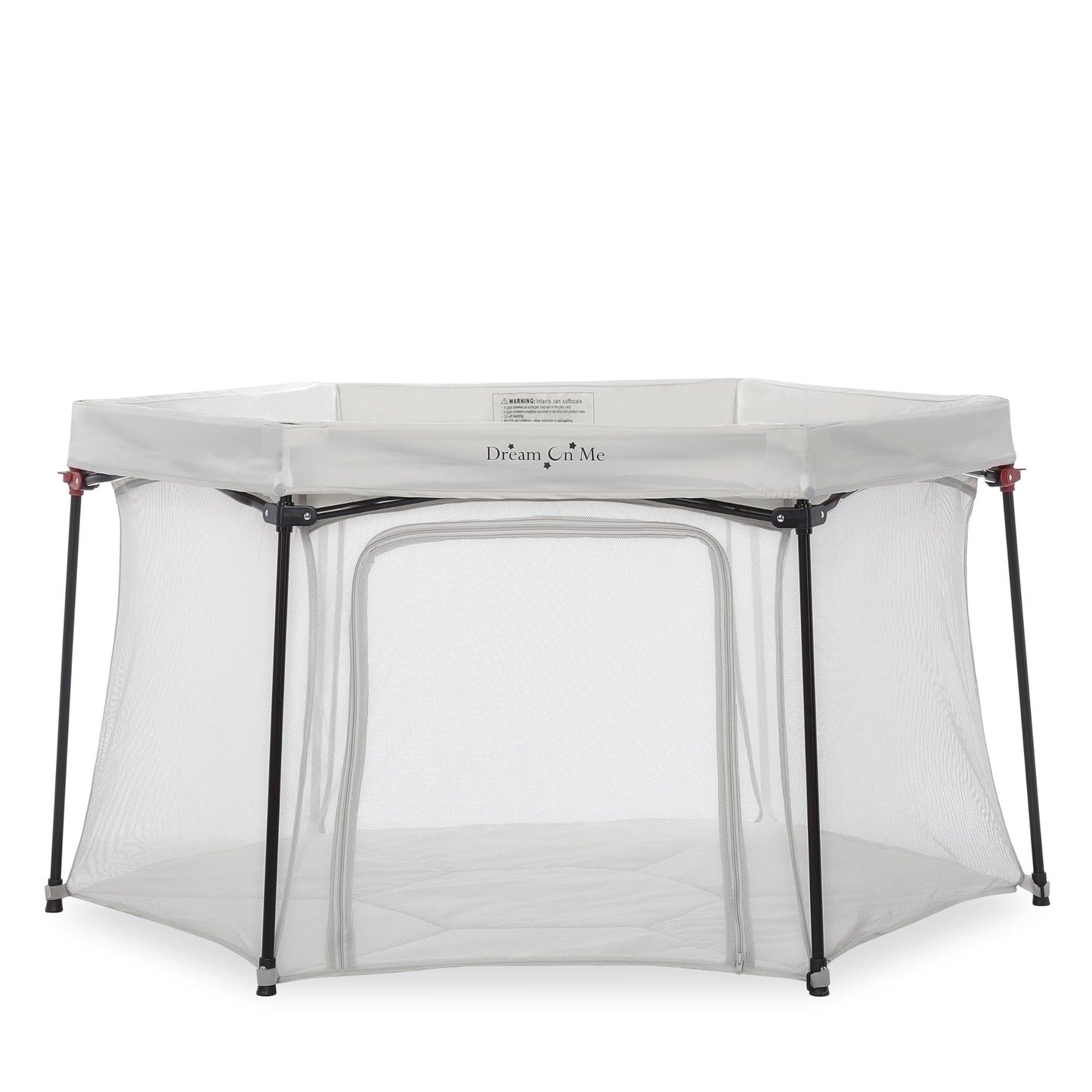 Dream On Me Onyx Baby Playpen, Zipper Access Door, Breathable Mesh Sides, Soft Comfortable Mattress Padded Floor, Easy Fold Design with Travel Carry Bag, Compact Easy to Fold Design - Grey