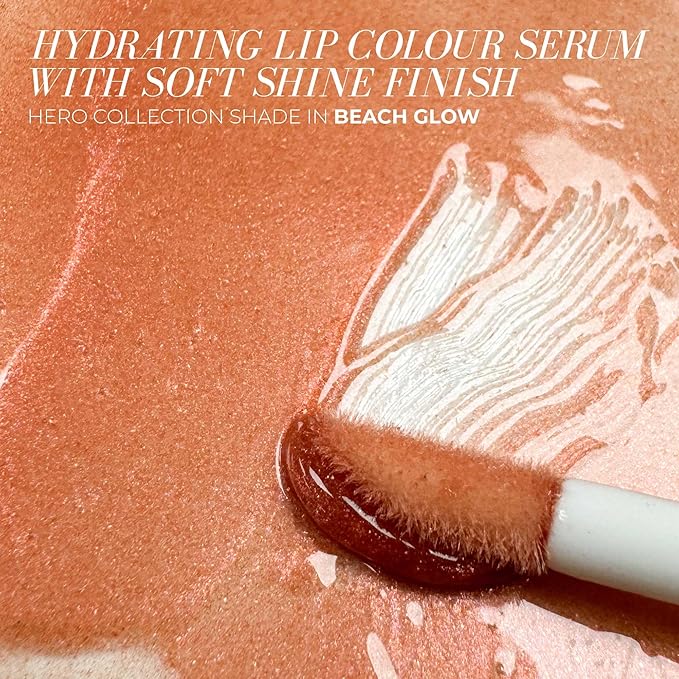FITGLOW Beauty Lip Colour Serum | Hydrating Lip Gloss | Plumping Anti-Aging Lip Treatment | Natural Shine with Pomegranate Sterols & Collagen | Buildable Color for Dry Chapped Lips | Beach Glow - 10g