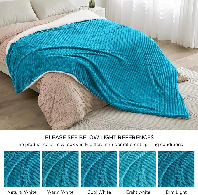 INFIIXSO Sherpa Throw Blanket for Couch - Super Soft & Warm Striped Fleece Blanket, Cozy Plush Fluffy Blanket All Season Use (Teal, 50x60 Inches)