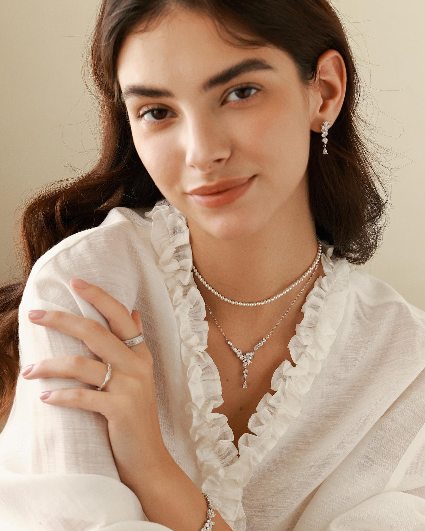 FANCIME Wisteria Bouquet Necklace for Women White Gold Plated Sterling Silver Flower Drop Y Necklace Fine Jewelry Wedding Birthday Anniversary Graduation Mothers Day Gifts for Wife Women Bride Her