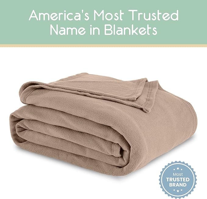 Vellux Full/Queen Size Microfleece Blanket | Fleece Bed Blanket | All-Season Comfort | Supersoft Lightweight | Plush Throw Blanket for Bed Couch or Sofa | Pet-Friendly | Nutmeg