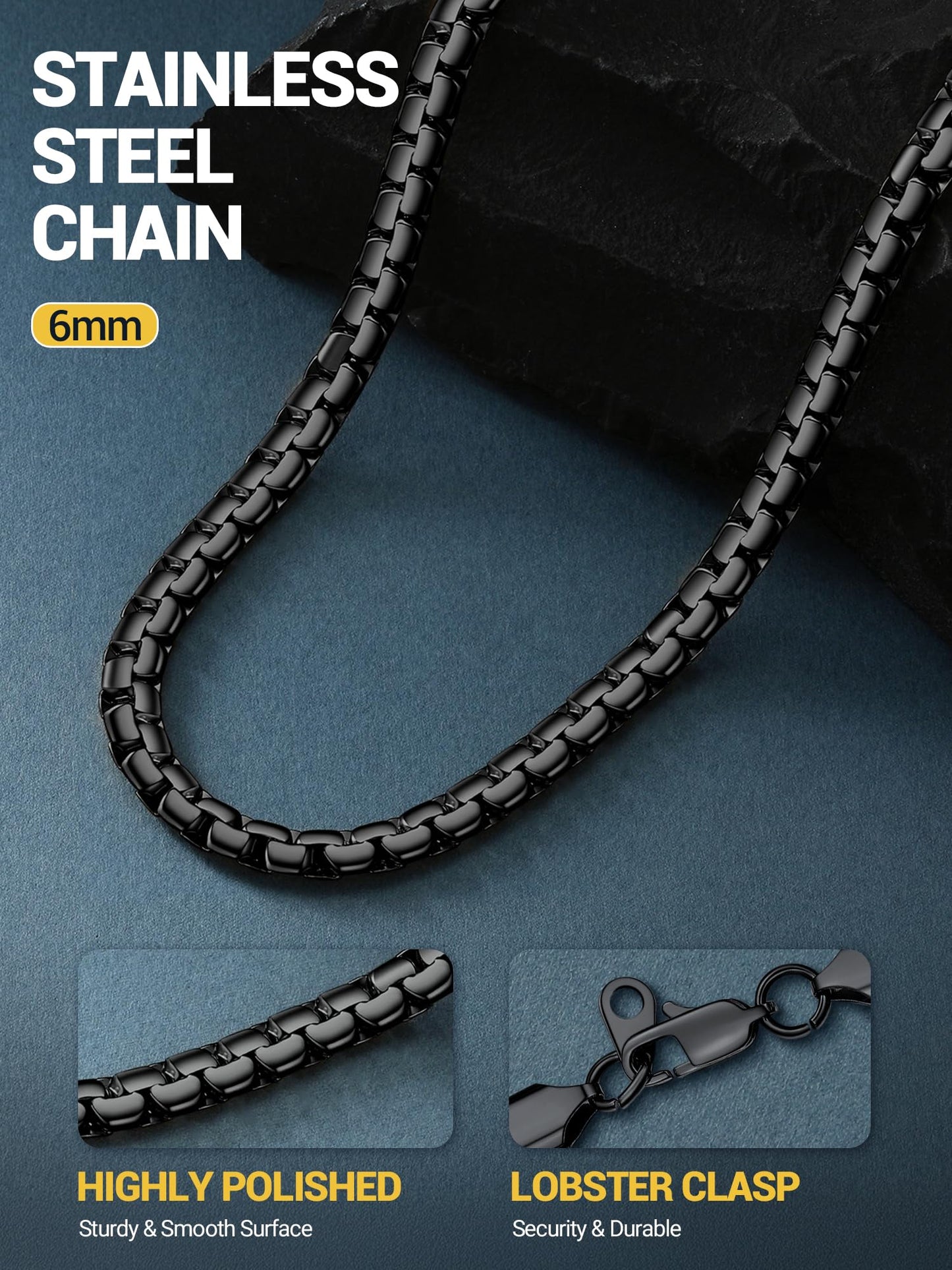 PROSTEEL Black Chain Necklaces for Men Mens Jewelry Flat Stainless Steel Link Chain Necklace
