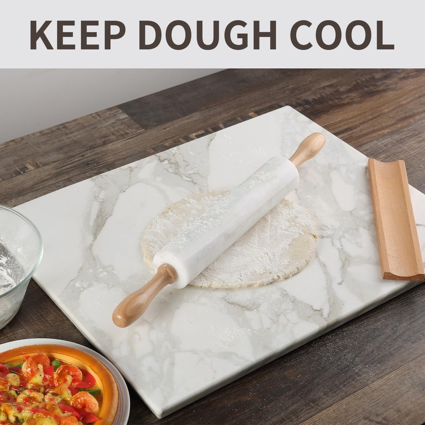 Koville Marble Rolling Pin, Non-Stick African Stone Polished Dough Roller, Pasta, Dumpling, Ravioli, Fondant, Pie Crust, Kitchen Baking Pastry Tools(Namib Fantasy)