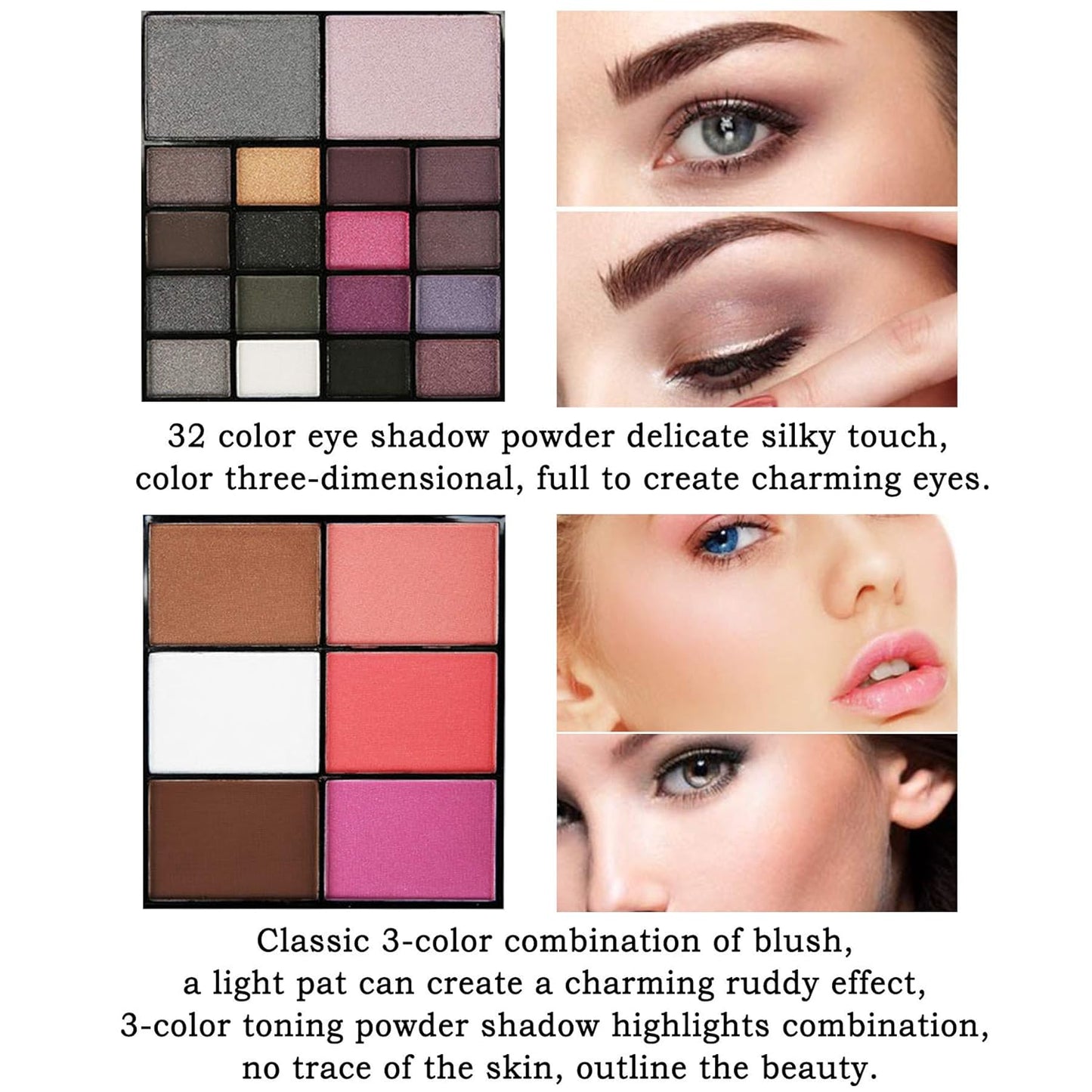 Professional Makeup Palette Set, 36 Colors Eyeshadow + 28 Lip Glosses + 4 Concealer Powder + 3 Blushers + 2 Contouring + 1 Highlight + 3 Brushes + Mirror, Make Up Palette Set