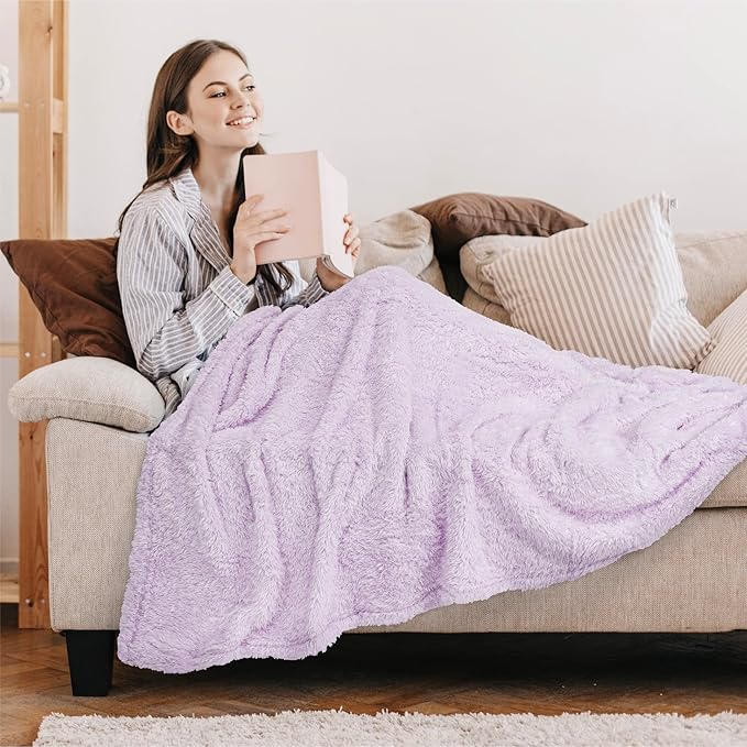 PAVILIA Sherpa Bed Blanket King Size, Light Purple Lavender Plush Soft Cozy Blanket for Bed, Fluffy Lightweight Microfiber, Fuzzy All Season Blanket, 90x108 King