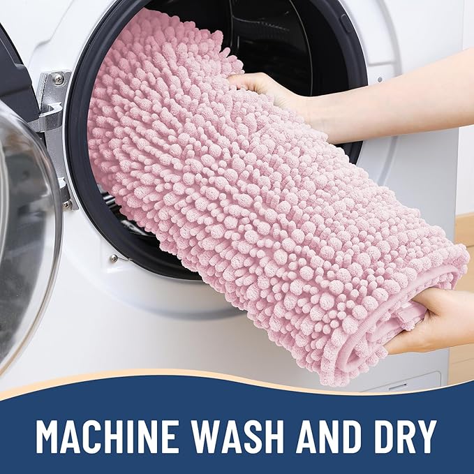 Arotive Luxury Chenille Bathroom Rug Mat, Extra Soft Thick Absorbent Shaggy Bath Rugs, Non-Slip Machine Wash Dry, Plush Bath Mats for Bathroom, Shower and Tub, 54x24, Pink
