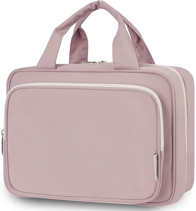 Narwey Travel Toiletry Bag for Women Large Hanging Makeup Bag Organizer Toiletries Bag for Full Size Essentials Accessories Cosmetics (Dusty Rose (Large))