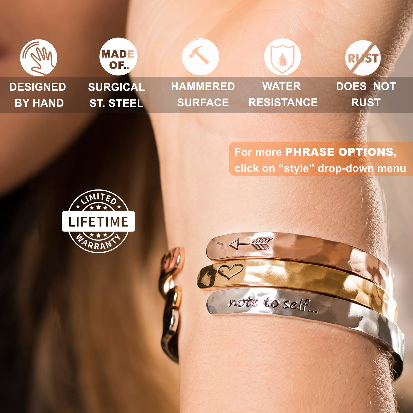Carviell Inspirational Gold Bracelets for Women, Miscarriage Gifts for Mothers, Womens Bracelet, Personalized Motivational Gifts Jewelry, Engraved Hammered Cuff Keep Going