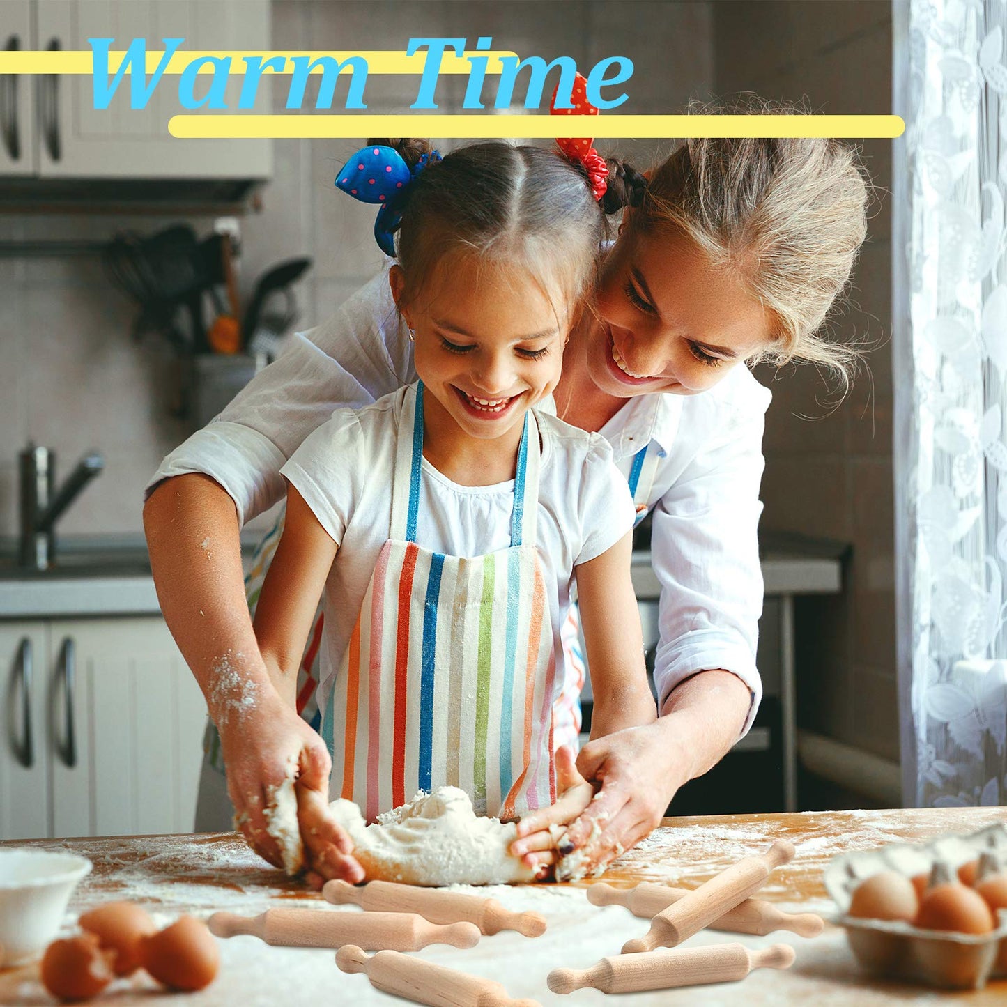 Suclain 30 Pcs Wooden Mini Rolling Pin Long Kitchen Baking Small Dough Rolling Pin for Children Fondant Pastry Pizza Crafting and Imaginative Play for Halloween and Christmas Presents (6 Inches)