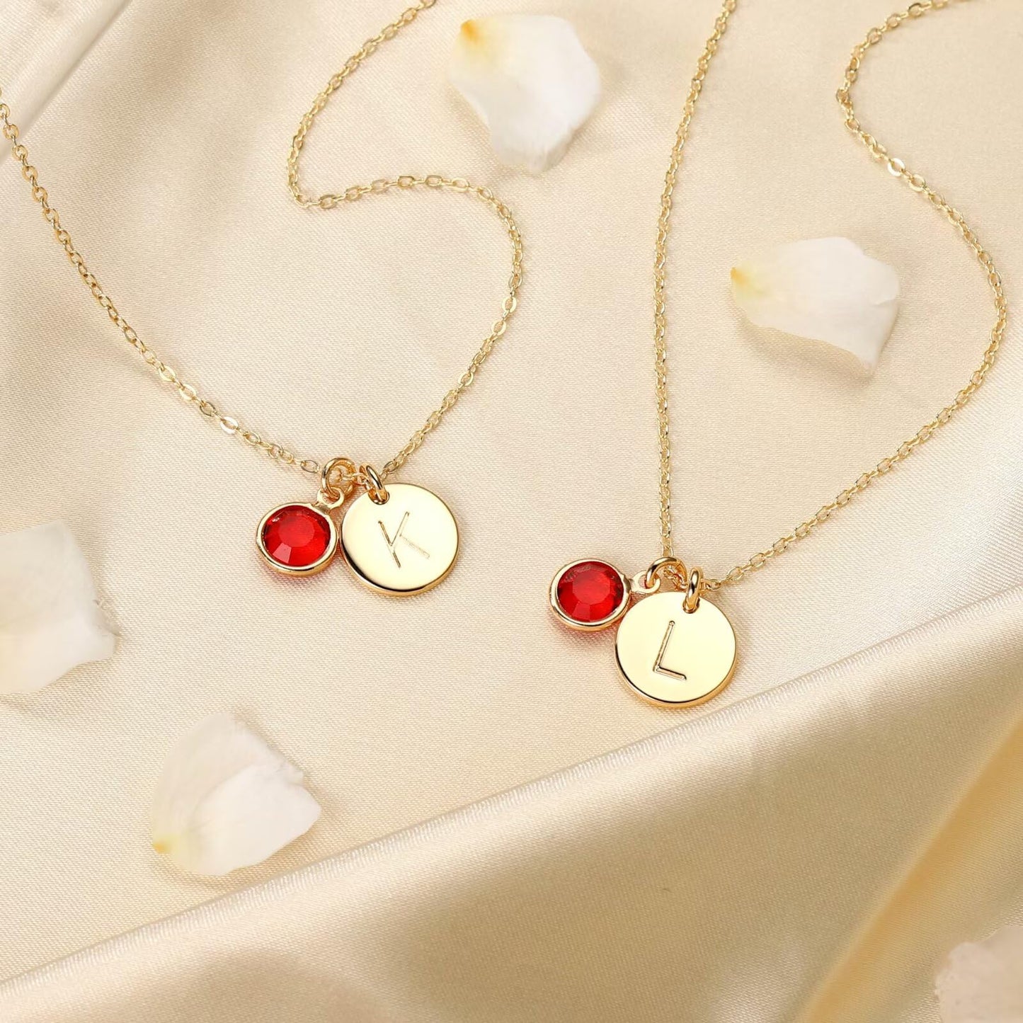 Hidepoo Birthstone Necklace for Woman- July Birthday Gift Disc Initial T Necklaces Birthstone Jewelry Mothers Day Gifts for Women Mom Wife Present