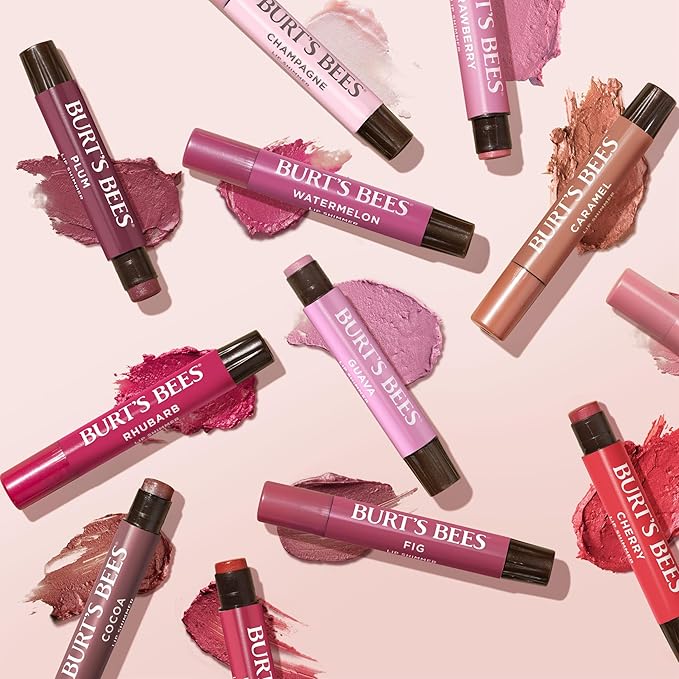 Burt's Bees Shimmer Lip Tint Set, Tinted Lip Balm Stick, Moisturizing for All Day Hydration with Natural Origin Glowy Pigmented Finish & Buildable Color, Guava (4-Pack)