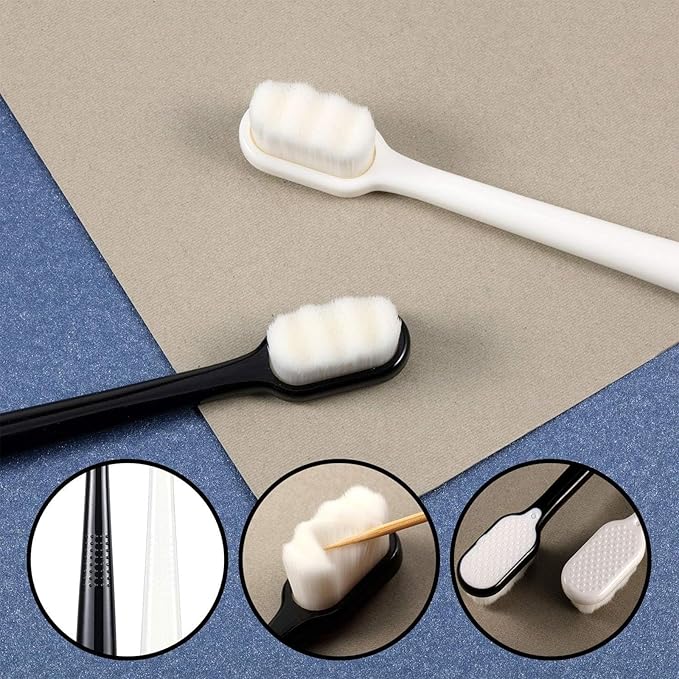 4 Pieces Extra Soft Toothbrushes for Sensitive Gums with 20000 Micro Nano Bristle for Adult Pregnant Gum Recession Elderly Braces, Protect Fragile Gums(Black, White, Pink, Blue)
