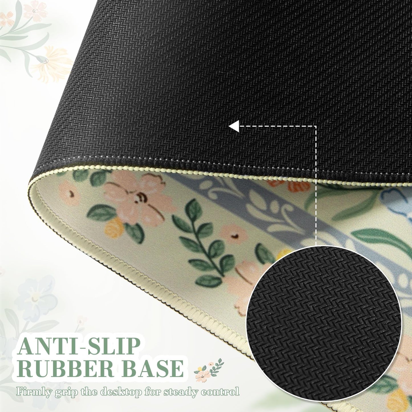iCasso Desk Matt for Desktop, Desk Pad Mat, Green Floral Computer Mat for Keyboard and Mouse, XXL Large Mouse Pad, Anti-Slip Big Mousepad with Stitched Edges (Green)