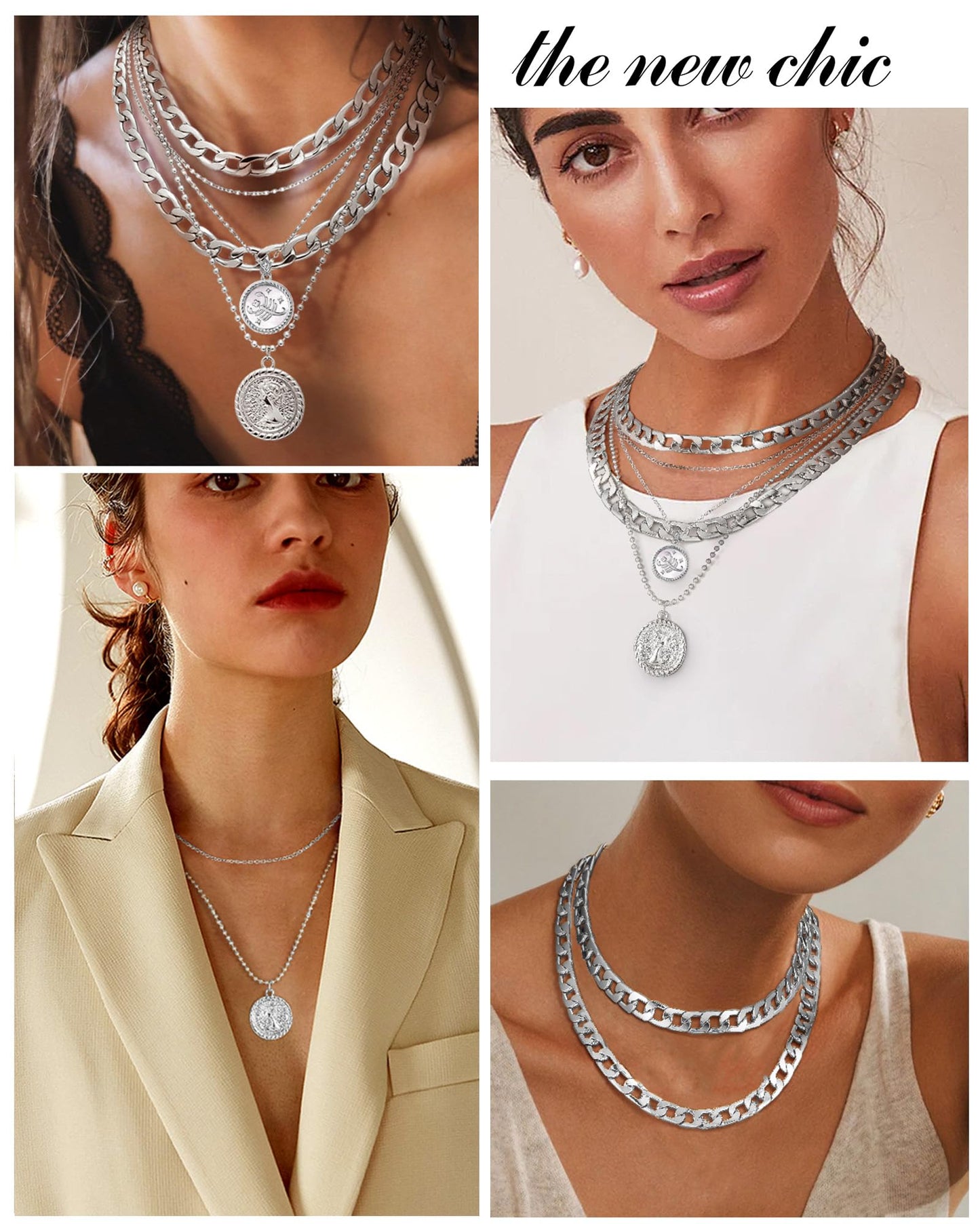 MJartoria Gold Layered Necklaces for Women Trendy Retro Coin Pendant Necklace Dainty Chunky Chain Choker Necklaces for Jewelry Birthday Gifts (Silver, Zodiac-Scorpio-3PCS Layered)
