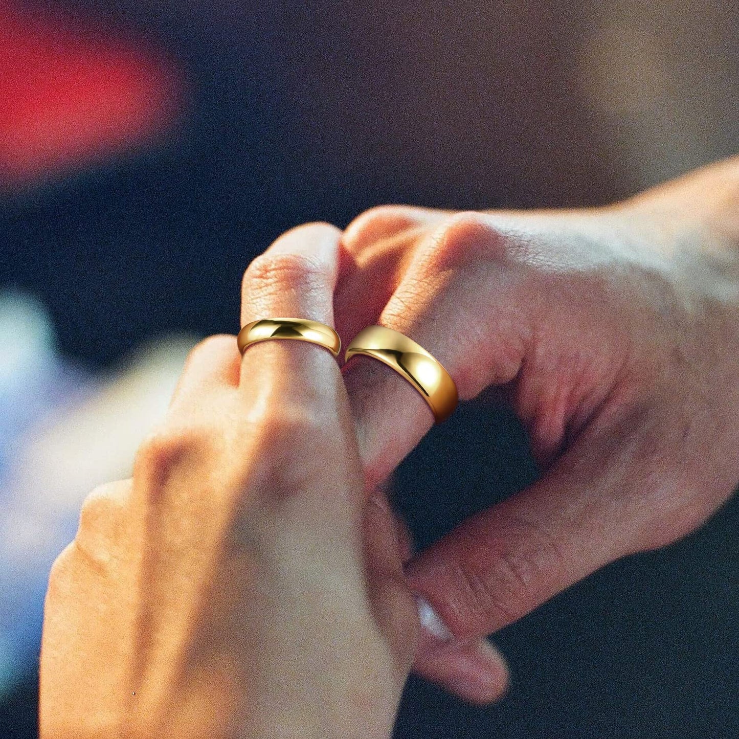 Greenpod 4mm 24K Gold Plated Tungsten Rings for Women High Polish Dome Plain Classic Wedding Bands Comfort Fit Size 6.5