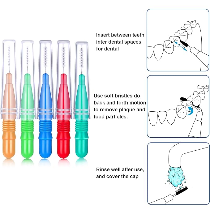 BBTO 100 Pcs Braces Dental Brush Flosser for Cleaner Interdental Brush Toothpick Tooth Flossing Head Oral Dental Toothpick Cleaners Cleaning Tool(Red, Blue, Green, Light Green, Orange)