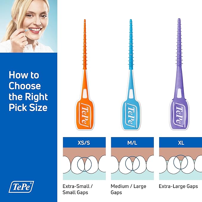 TEPE Dental Floss Picks, Tooth Picks Flossers, Floss Sticks, EasyPicks M/L, Blue, 12 Pk