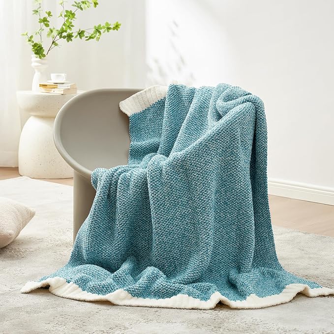 Snuggle Sac Teal Blue Oversized Throw Blankets,Super Soft Warm Cozy Throw Blankets for Couch, Knit Fuzzy Plush Blanket, Heather Teal, 50x70 inches