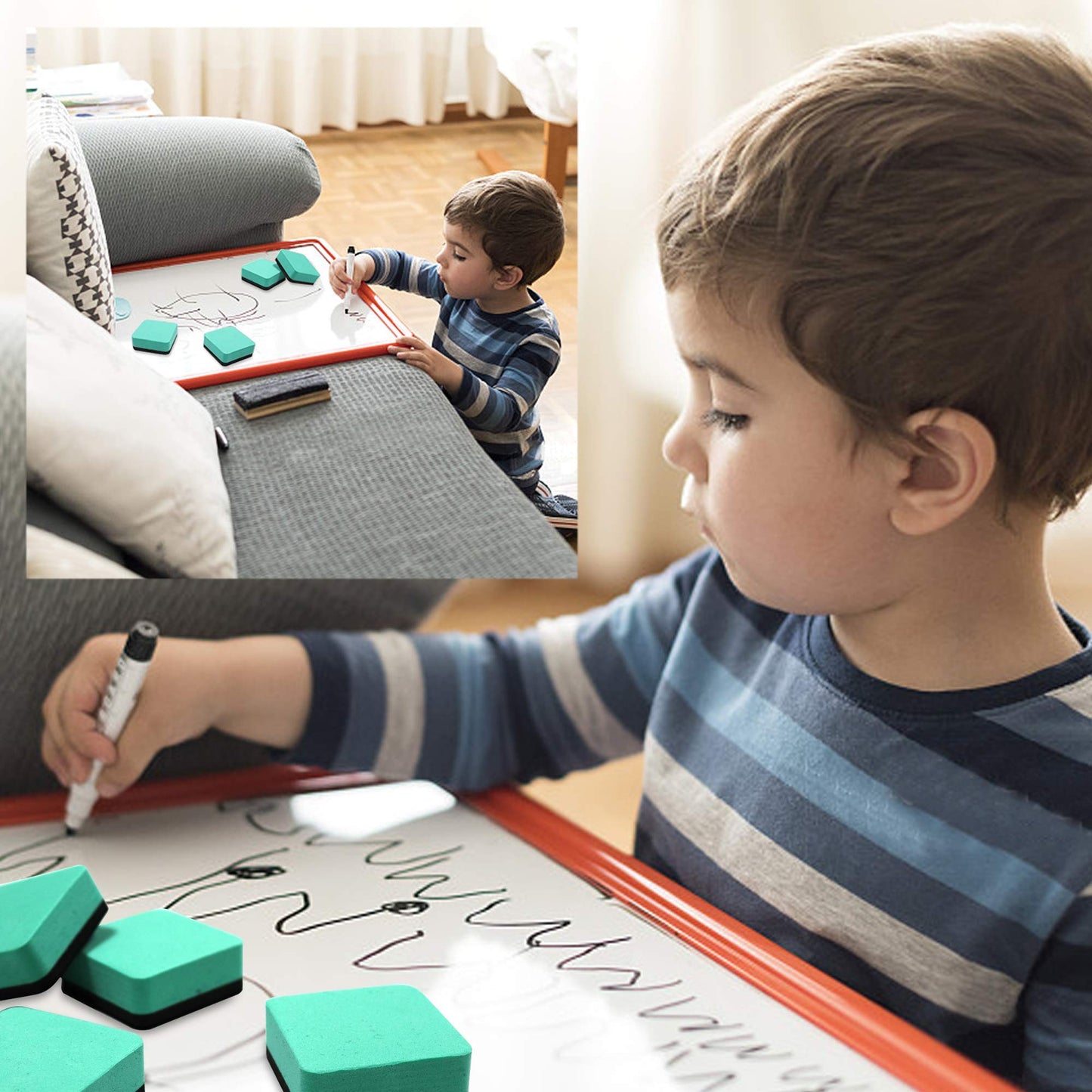 Mini Dry Erase Erasers, IHPUKIDI 48 Pack Magnetic Whiteboard Dry Erasers Chalkboard Cleaner Wiper for Kids and Classroom Teacher Supplies, Home and Office (2 x 2 Inch) Green