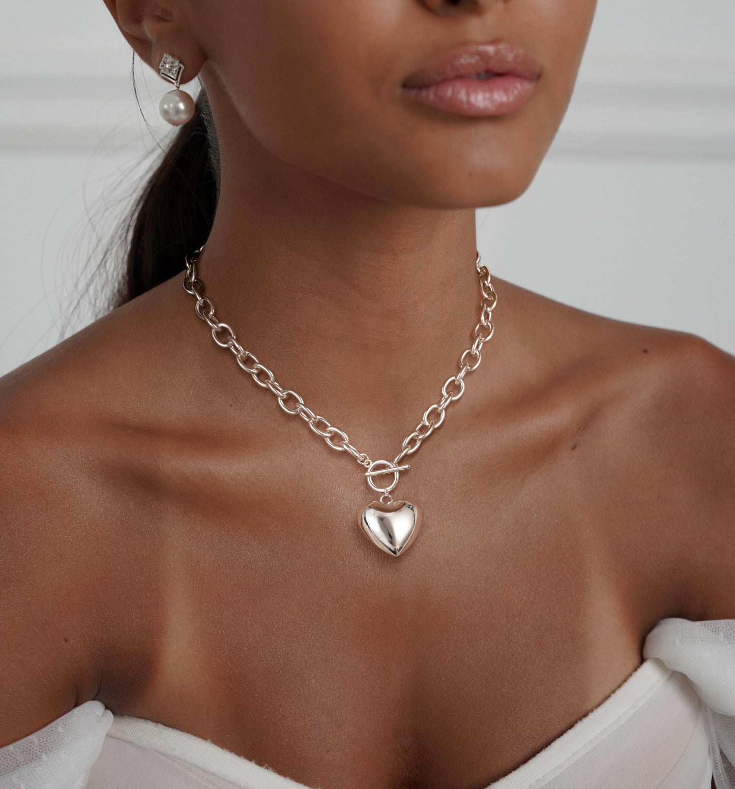 Freekiss Toggle Necklaces for Women with Heart: Chunky 925 Sterling Silver Choker Lover Pendant Necklace for Women Trendy Dainty Hypoallergenic Paperclip Necklace Womens Jewelry Gifts
