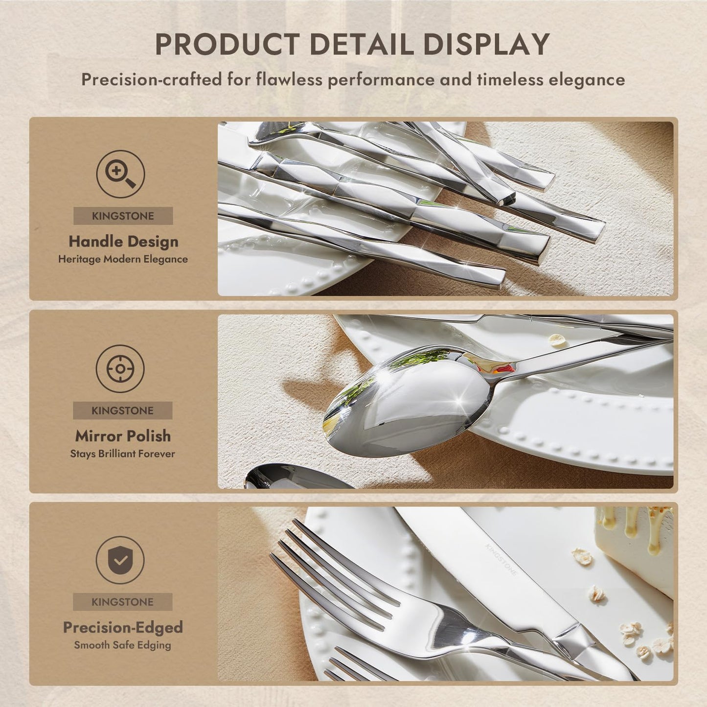 KINGSTONE Silverware Set, Luxury 20 Piece Flatware Set for 4, 18/10 Stainless Steel Cutlery Set with Diamond Cut Pattern for Kitchen, Home, Wedding, Party, Mirror Polished and Dishwasher Safe