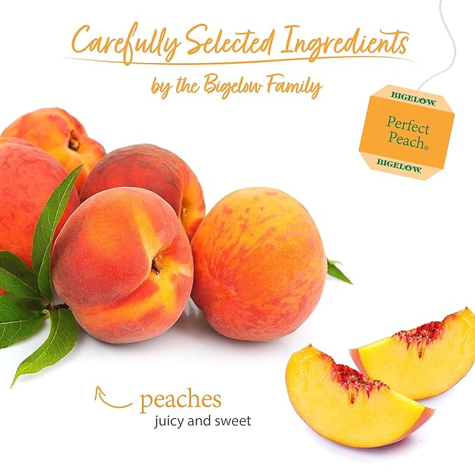 Bigelow Tea Perfect Peach Herbal Tea, Caffeine Free Tea with Peach and Herbs, 20 Count Box (Pack of 6), 120 Total Tea Bags