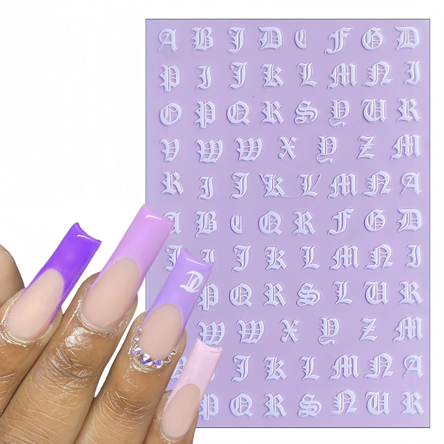 8 Sheets Old English Nail Art Stickers Decals Black and White Letters Characters Nail Decals Laser Glitter Gold Alphabet Nail Art Design Letter Words Nail Stickers for Women Girls Nail Decoration