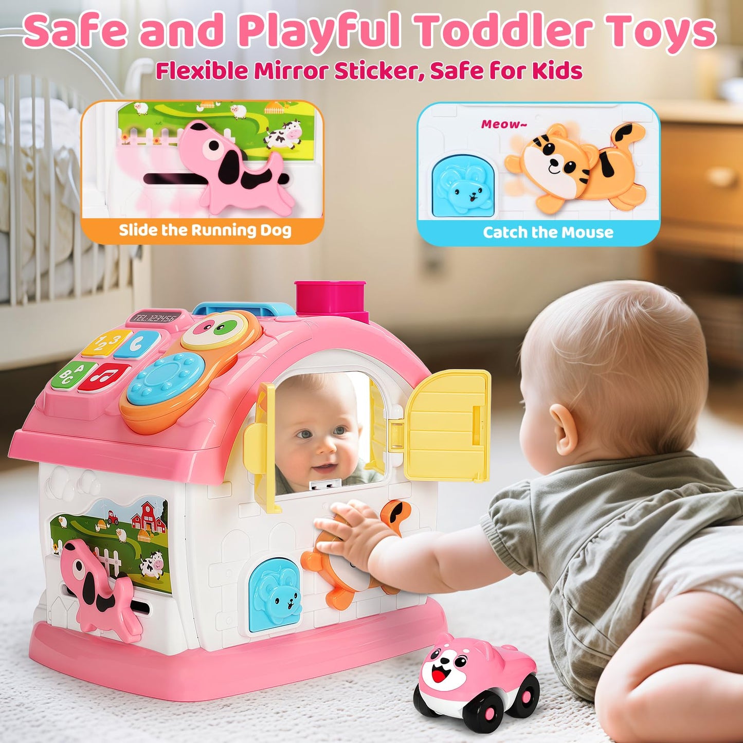 Montessori Toys for 1 Year Old Girls, Christmas First 1st Birthday Gifts for Girls, Musical Learning House Baby Toys for Ages 6 12 18 24 Months, Educational Bilingual Toy for Toddler Kids Age 1 2 3