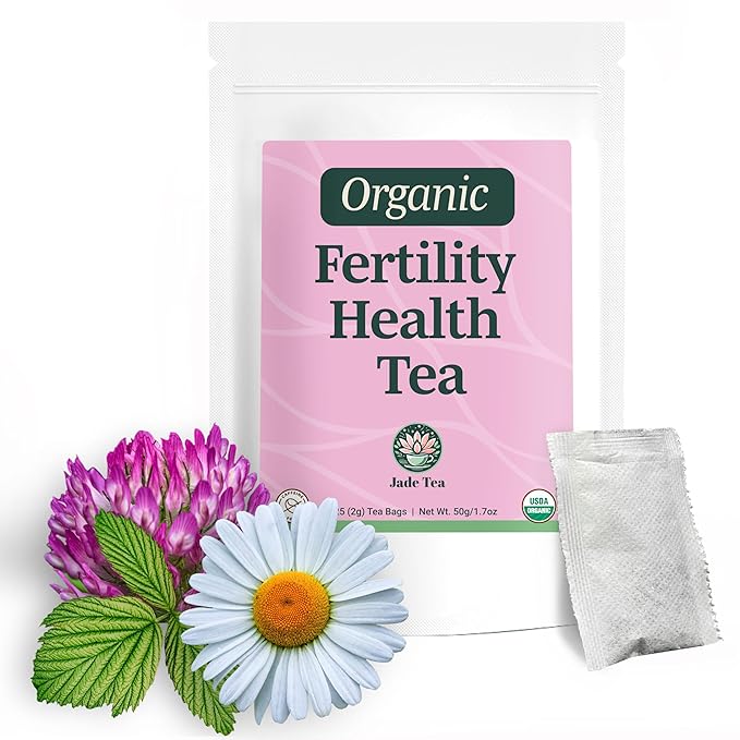 Jade Tea - Organic Women's Fertility Tea, 2 in 1 Hormone Balance Tea & Period Pain Relief - Red Raspberry Leaf, Lady’s Mantle, Red Clover, Chamomile, & Damiana Leaf, Fair Trade USA - Made in USA