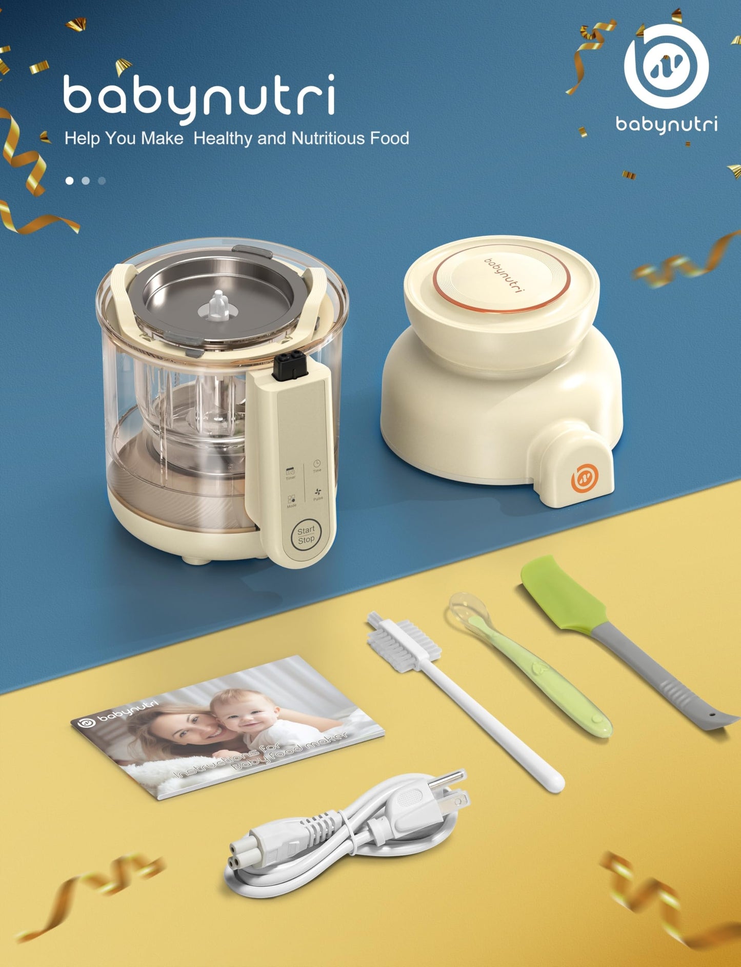 BabyNutri Auto Baby Food Maker, Glass Baby Food Mill, Baby Blender & Steamer and Puree Maker with Auto Cooking, Easy Cleaning, Touch Screen, Dishwasher Safe(12oz)