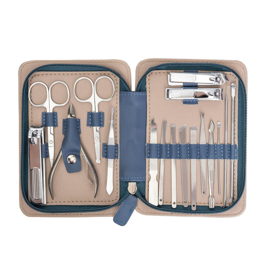 Pro MAN-I PEDI 17-Piece Manicure Pedicure Grooming Kit for Men Professional Stainless Steel Nail Clippers, Cuticle Tools & Scissors Set with Portable Brown Travel Case