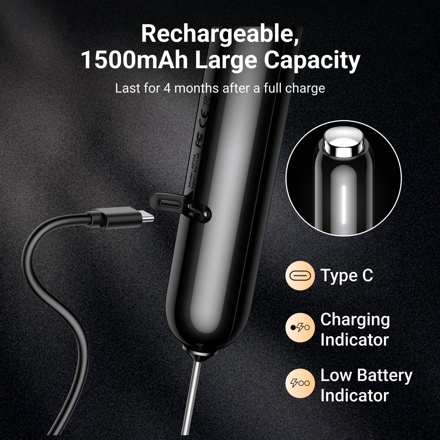 InstaWhisk Milk Frother with Variable Speed, Rechargeable Coffee Frother Wand with Detachable Double Whisk, Drink Mixer Handheld Electric Stirrer for Latte, Cappuccino, Matcha, Almond Milk, Protein