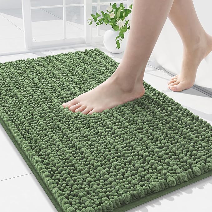 Arotive Luxury Chenille Bathroom Rug Mat, Extra Soft Thick Absorbent Shaggy Bath Rugs, Non-Slip Machine Wash Dry, Plush Bath Mats for Bathroom, Shower and Tub, 30x20, Olive Green