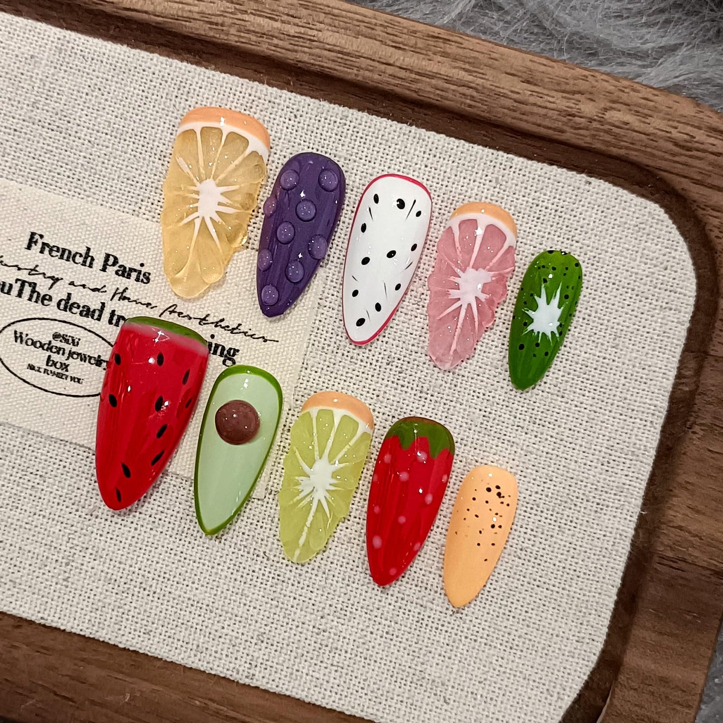 TENPAL Summer Fruit Press on Nails - Vibrant Almond Shaped Fake Nails with Kiwi, Watermelon & Avocado Designs | Reusable Colorful Nail Art for Women | Tropical Fruit Manicure Set (Medium Length,XS)