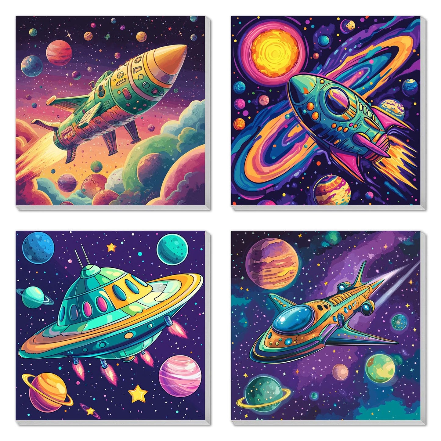 4 Pack Paint by Numbers Kit for Kids, Outer Space Color by Number Painting Kits for Kids Ages 8-12 Astronaut Paint by Numbers with Framed Canvas Children DIY Paints by Number Kits for Beginners 8x8 In