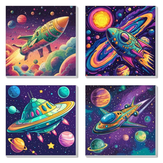 4 Pack Paint by Numbers Kit for Kids, Outer Space Color by Number Painting Kits for Kids Ages 8-12 Astronaut Paint by Numbers with Framed Canvas Children DIY Paints by Number Kits for Beginners 8x8 In