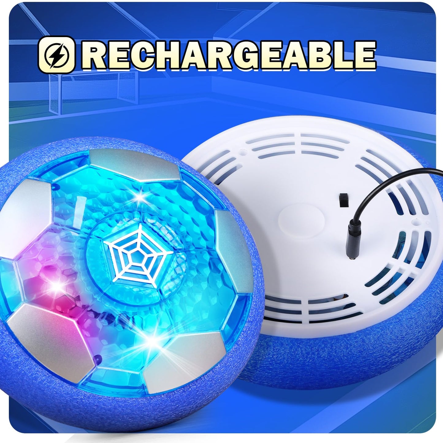BaLaM Hover Soccer Ball Toys for 3-12 Year Old Boys, Indoor Rechargable Light-up Toys Games Christmas Birthday Gifts for Kids Toddler Girls Age 4 5 6 7 8 9 10 11, Blue