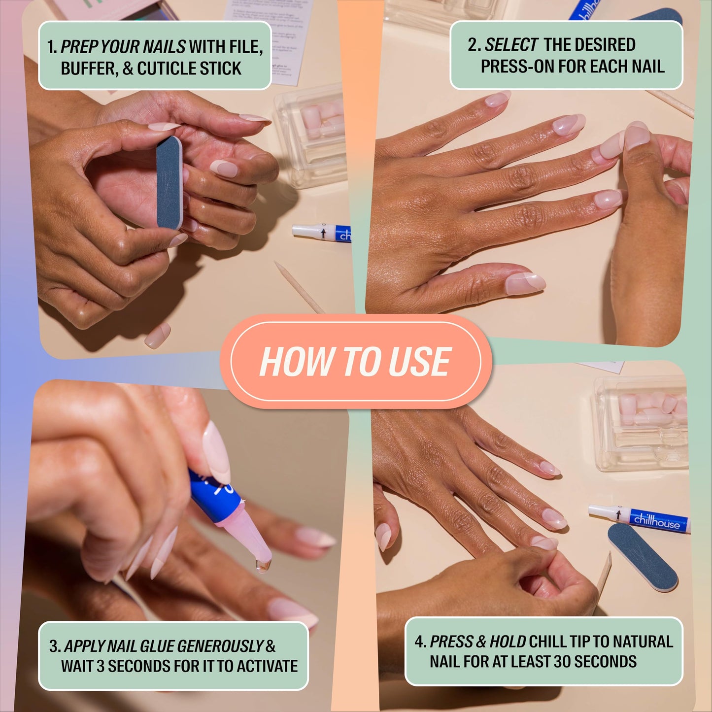 Chillhouse - Chill Tips, Press On Nails Kit - Clean Break, 90s Supermodel, Emerald Tower